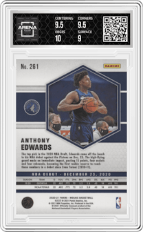 Anthony Edwards from the 2020-21 Panini Mosaic set graded by Arena Club and given an overall grade of 9.5.
