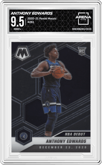 Anthony Edwards from the 2020-21 Panini Mosaic set graded by Arena Club and given an overall grade of 9.5.