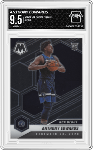 Anthony Edwards from the 2020-21 Panini Mosaic set graded by Arena Club and given an overall grade of 9.5.