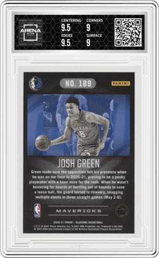 Josh Green from the 2020-21 Panini Illusions  set featuring a Asia Trophy Collection parallel graded by Arena Club and given an overall grade of 9.5.