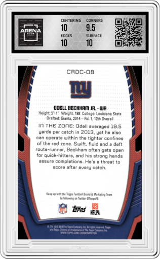 Odell Beckham Jr. from the 2014 Topps Chrome set graded by Arena Club and given an overall grade of 10.
