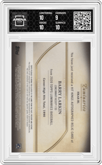 Barry Larkin from the 2020 Topps Luminaries set graded by Arena Club and given an overall grade of 9.5.