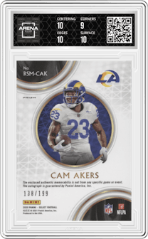 Cam Akers from the 2020 Panini Select set graded by Arena Club and given an overall grade of 9.5.