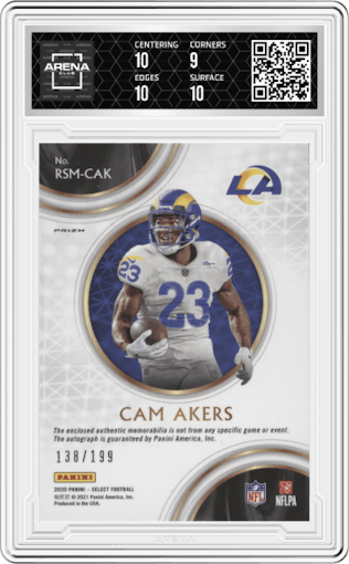 Cam Akers from the 2020 Panini Select set graded by Arena Club and given an overall grade of 9.5.