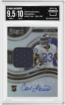 Cam Akers from the 2020 Panini Select set graded by Arena Club and given an overall grade of 9.5.