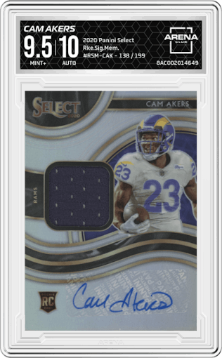 Cam Akers from the 2020 Panini Select set graded by Arena Club and given an overall grade of 9.5.