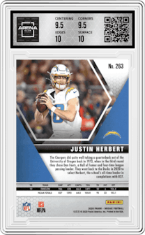 Justin Herbert from the 2020 Panini Mosaic set graded by Arena Club and given an overall grade of 10.
