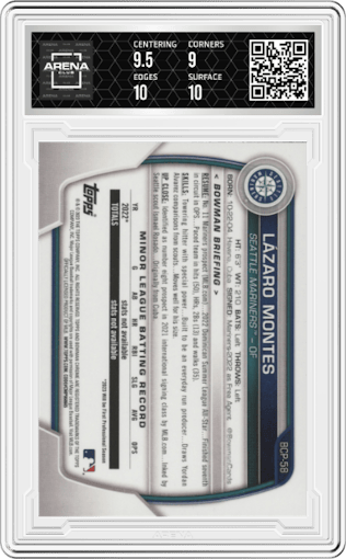 Lazaro Montes from the 2023 Bowman  set graded by Arena Club and given an overall grade of 9.5.