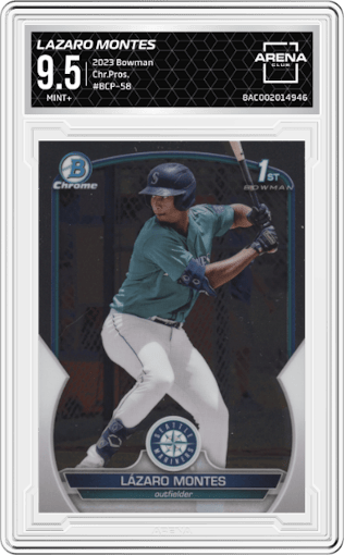 Lazaro Montes from the 2023 Bowman  set graded by Arena Club and given an overall grade of 9.5.