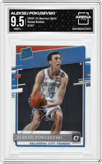 Aleksej Pokusevski from the 2020-21 Panini Donruss Optic set graded by Arena Club and given an overall grade of 9.5.