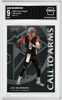 Joe Burrow from the 2020 Panini Playoff set graded by Arena Club and given an overall grade of 9.