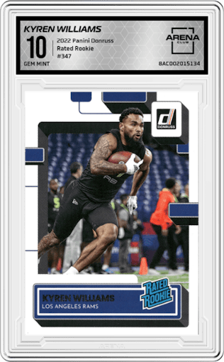 Kyren Williams from the 2022 Panini Donruss set graded by Arena Club and given an overall grade of 10.