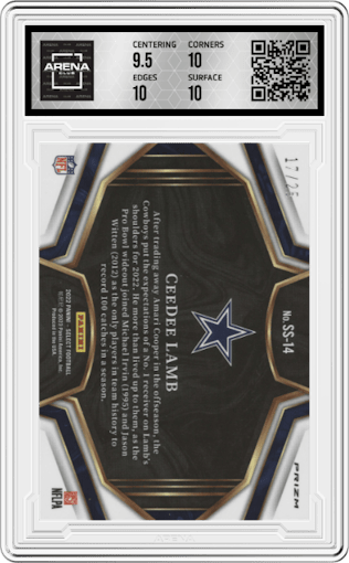 CeeDee Lamb  from the 2022 Panini Select set featuring a Tie-Dye parallel graded by Arena Club and given an overall grade of 10.