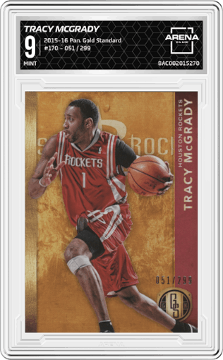Tracy McGrady from the 2015-16 Panini Gold Standard set graded by Arena Club and given an overall grade of 9.