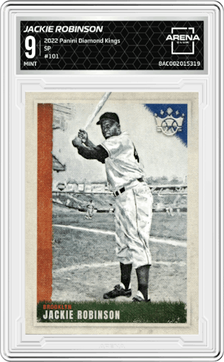 Jackie Robinson from the 2022 Panini Diamond Kings set graded by Arena Club and given an overall grade of 9.