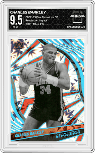 Charles Barkley from the 2022-23 Panini Chronicles Draft Picks set featuring a Impact parallel graded by Arena Club and given an overall grade of 9.5.