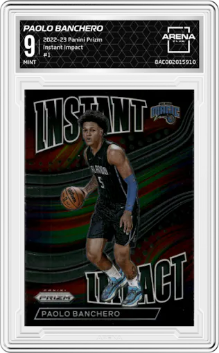 Paolo Banchero from the 2022-23 Panini Prizm  set graded by Arena Club and given an overall grade of 9.
