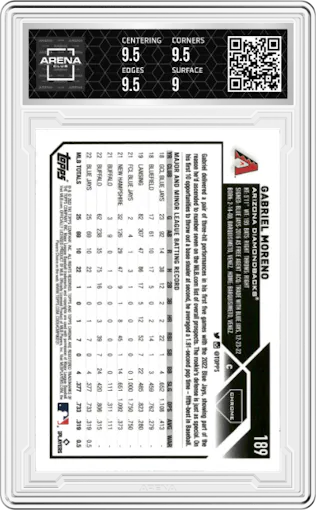 Gabriel Moreno from the 2023 Topps Chrome set graded by Arena Club and given an overall grade of 9.5.