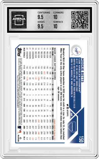 Mookie Betts from the 2023 Topps Chrome set graded by Arena Club and given an overall grade of 10.