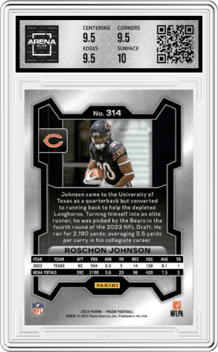 Roschon Johnson from the 2023 Panini Prizm set graded by Arena Club and given an overall grade of 10.