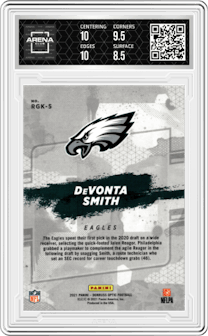 Devonta Smith from the 2021 Panini Donruss Optic set graded by Arena Club and given an overall grade of 9.