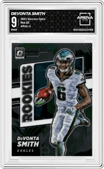 Devonta Smith from the 2021 Panini Donruss Optic set graded by Arena Club and given an overall grade of 9.