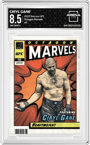 Ciryl Gane from the 2022 Panini Donruss UFC set graded by Arena Club and given an overall grade of 8.5.