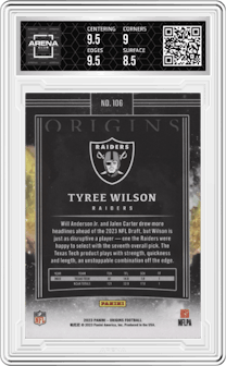 Tyree Wilson from the 2023 Panini Origins set graded by Arena Club and given an overall grade of 9.