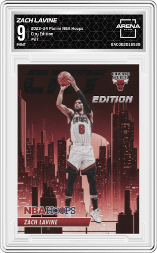 Zach LaVine from the 2023-24 Panini NBA Hoops set graded by Arena Club and given an overall grade of 9.
