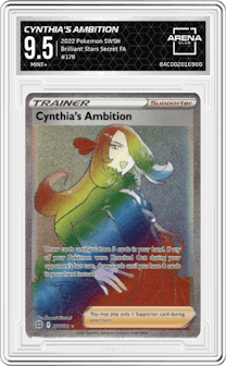 Cynthia's Ambition from the 2022 Pokemon SWSH set graded by Arena Club and given an overall grade of 9.5.