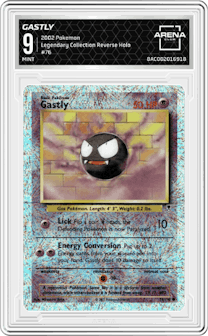 Gastly from the 2002 Pokemon  set graded by Arena Club and given an overall grade of 9.