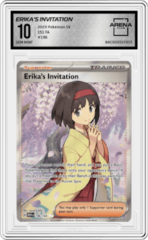 Erika's Invitation from the 2023 Pokemon SV set graded by Arena Club and given an overall grade of 10.