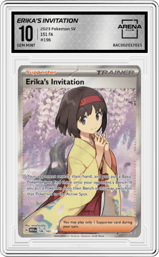 Erika's Invitation from the 2023 Pokemon SV set graded by Arena Club and given an overall grade of 10.