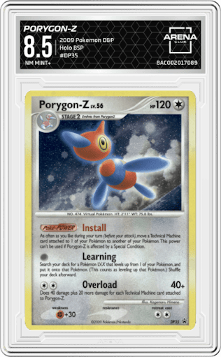 Porygon-Z from the 2009 Pokemon D&P set graded by Arena Club and given an overall grade of 8.5.