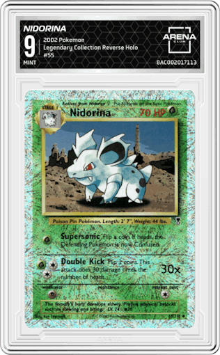 Nidorina from the 2002 Pokemon  set graded by Arena Club and given an overall grade of 9.