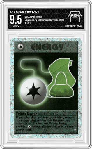 Potion Energy from the 2002 Pokemon  set graded by Arena Club and given an overall grade of 9.5.
