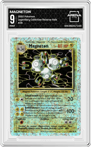 Magneton from the 2002 Pokemon  set graded by Arena Club and given an overall grade of 9.