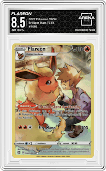 Flareon from the 2022 Pokemon SWSH set graded by Arena Club and given an overall grade of 8.5.