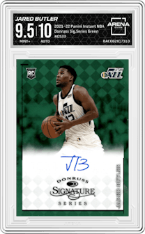 Jared Butler from the 2021-22 Panini Instant NBA set featuring a Green parallel graded by Arena Club and given an overall grade of 9.5.