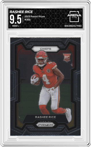 Rashee Rice from the 2023 Panini Prizm set graded by Arena Club and given an overall grade of 9.5.
