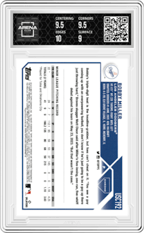 Bobby Miller from the 2023 Topps Chrome Update set graded by Arena Club and given an overall grade of 9.5.