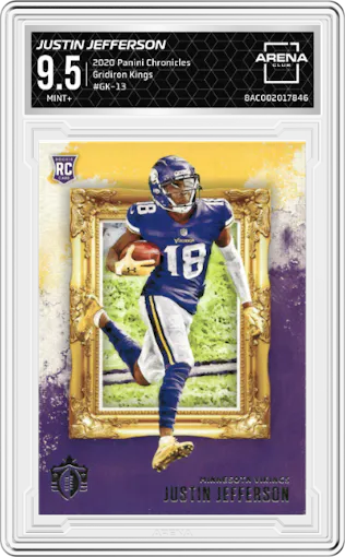 Justin Jefferson from the 2020 Panini Chronicles set graded by Arena Club and given an overall grade of 9.5.