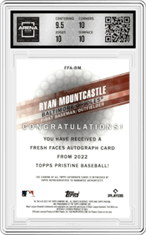 Ryan Mountcastle from the 2022 Topps Pristine set graded by Arena Club and given an overall grade of 10.