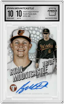 Ryan Mountcastle from the 2022 Topps Pristine set graded by Arena Club and given an overall grade of 10.
