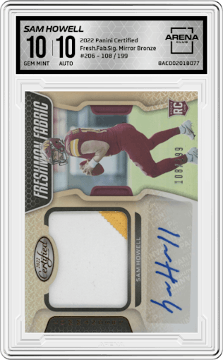 Sam Howell from the 2022 Panini Certified set featuring a Mirror Bronze parallel graded by Arena Club and given an overall grade of 10.