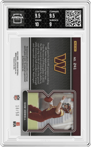 Sam Howell from the 2022 Panini Obsidian set featuring a Electric Etch Green parallel graded by Arena Club and given an overall grade of 9.5.