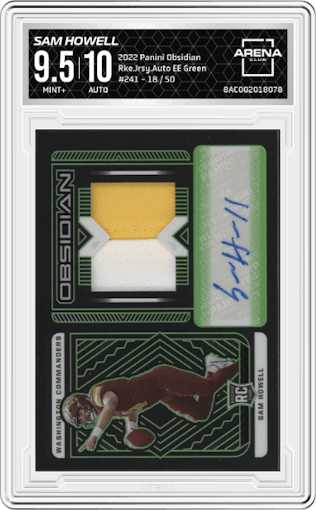 Sam Howell from the 2022 Panini Obsidian set featuring a Electric Etch Green parallel graded by Arena Club and given an overall grade of 9.5.