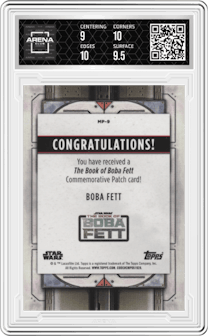 Boba Fett from the 2022 Topps Star Wars The Book of Boba Fett set graded by Arena Club and given an overall grade of 9.5.