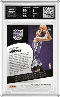 Keegan Murray from the 2022-23 Panini Revolution  set graded by Arena Club and given an overall grade of 9.5.