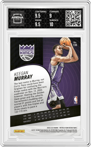 Keegan Murray from the 2022-23 Panini Revolution  set graded by Arena Club and given an overall grade of 9.5.